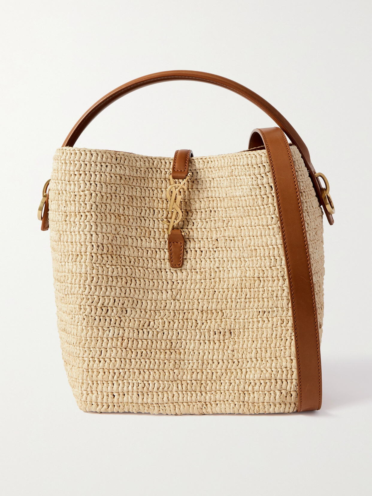 Saint Laurent Le 37 Leather-trimmed Raffia Bucket Bag In Neutrals