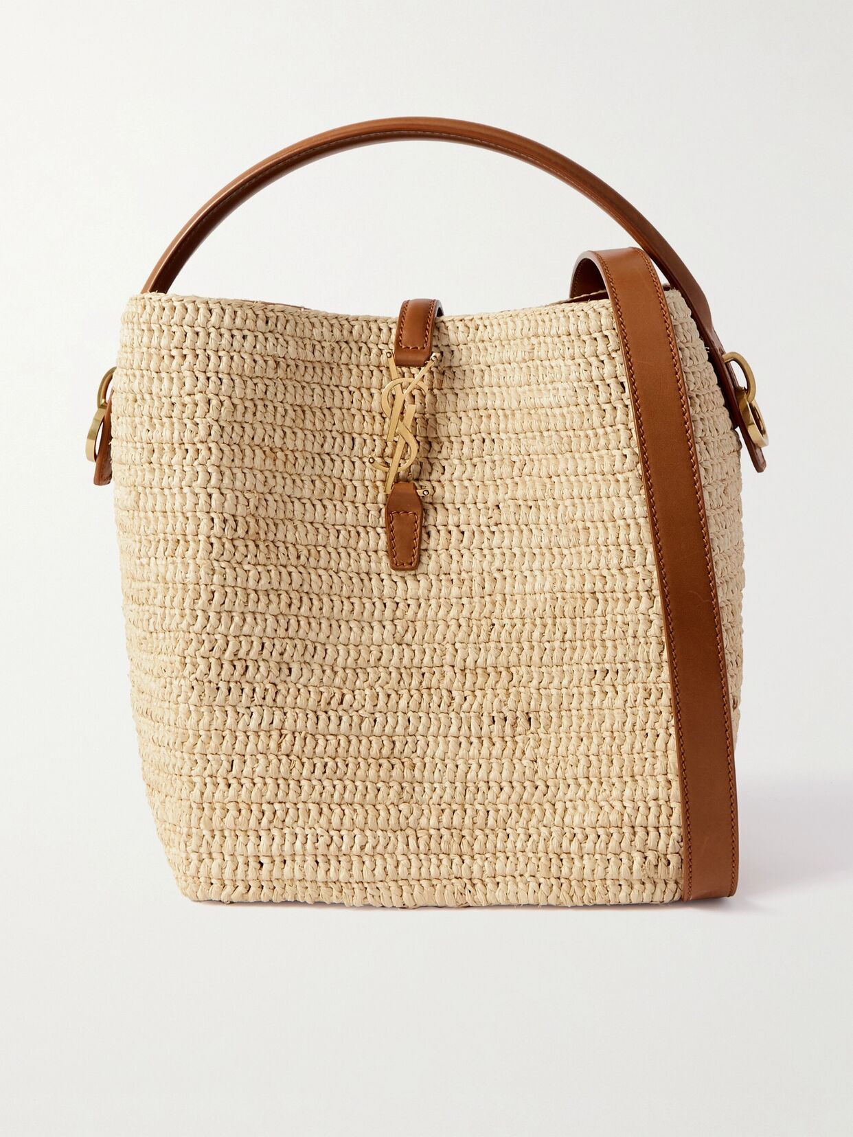 le 37 leather trimmed raffia bucket bag
