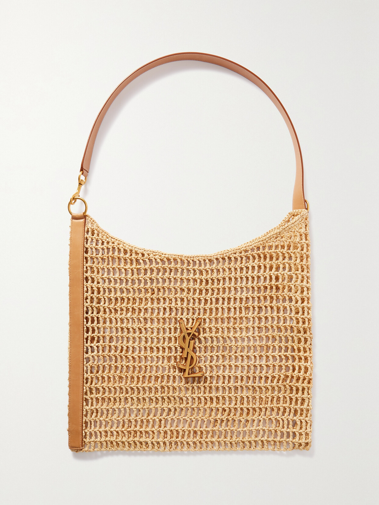 Saint Laurent Oxalis Ysl Monogram Shoulder Bag In Raffia With Bronze Hardware In Neutrals