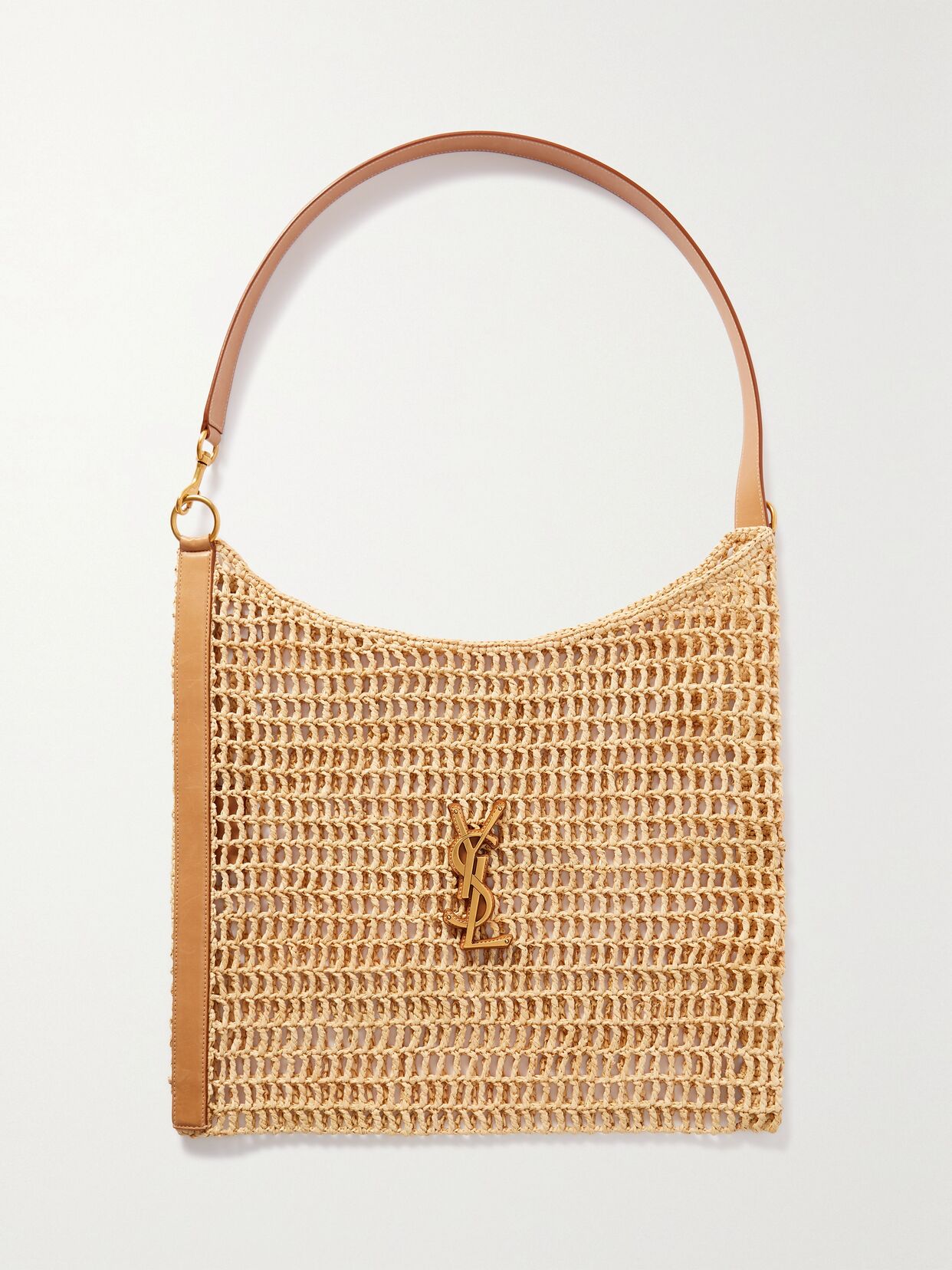oxalis leather trimmed crocheted raffia shoulder bag
