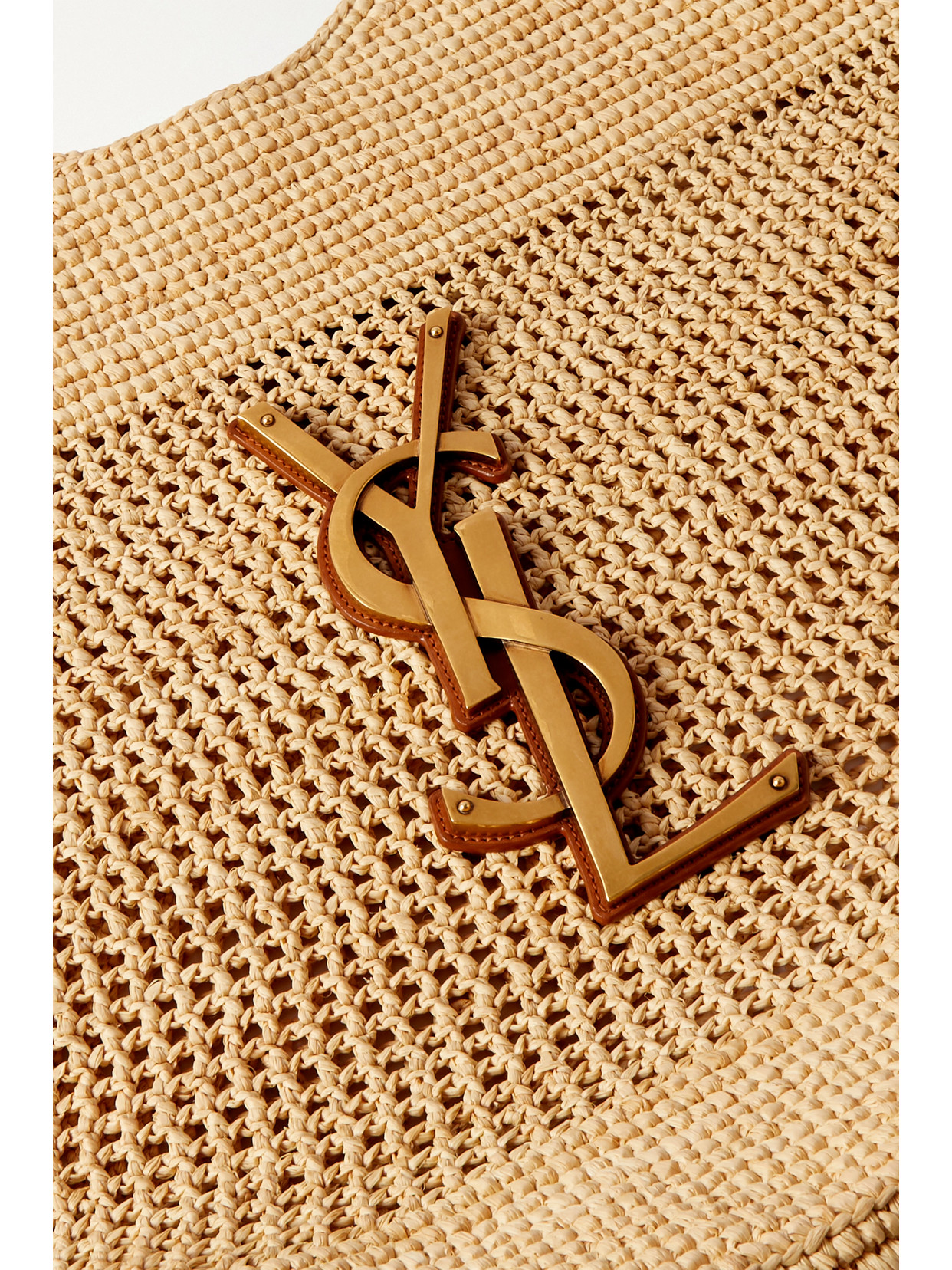 Saint Laurent Icare Maxi Embellished Leather-trimmed Raffia Tote In Neutrals