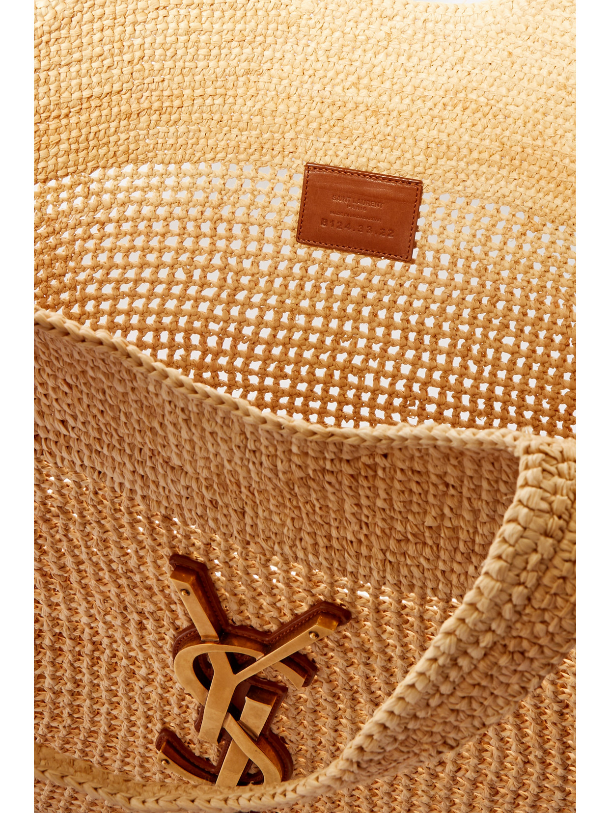 Saint Laurent Icare Maxi Embellished Leather-trimmed Raffia Tote In Neutrals