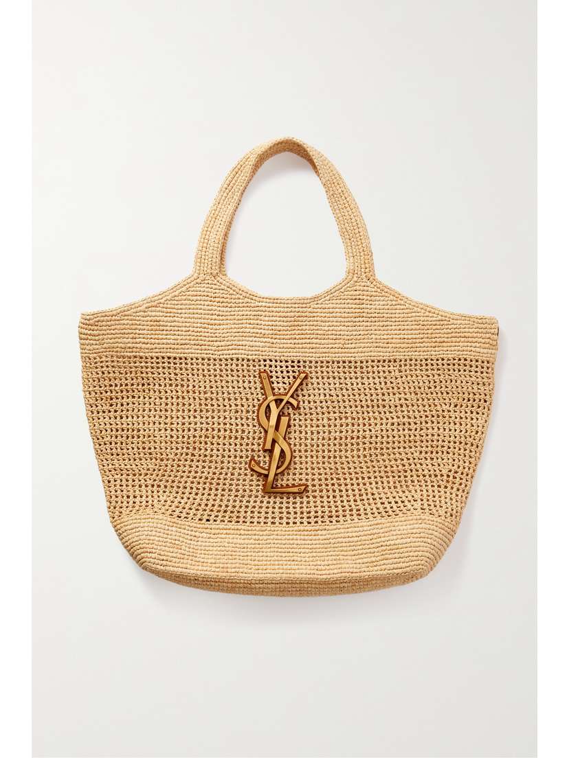 Saint Laurent Icare Maxi Leather-trimmed Raffia Tote