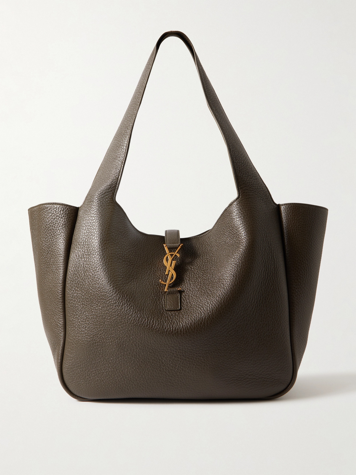 Saint Laurent Bea Textured-leather Tote In Green