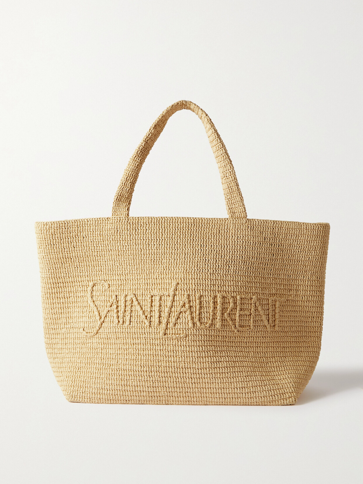 Saint Laurent Oversized Raffia Tote In Neutral