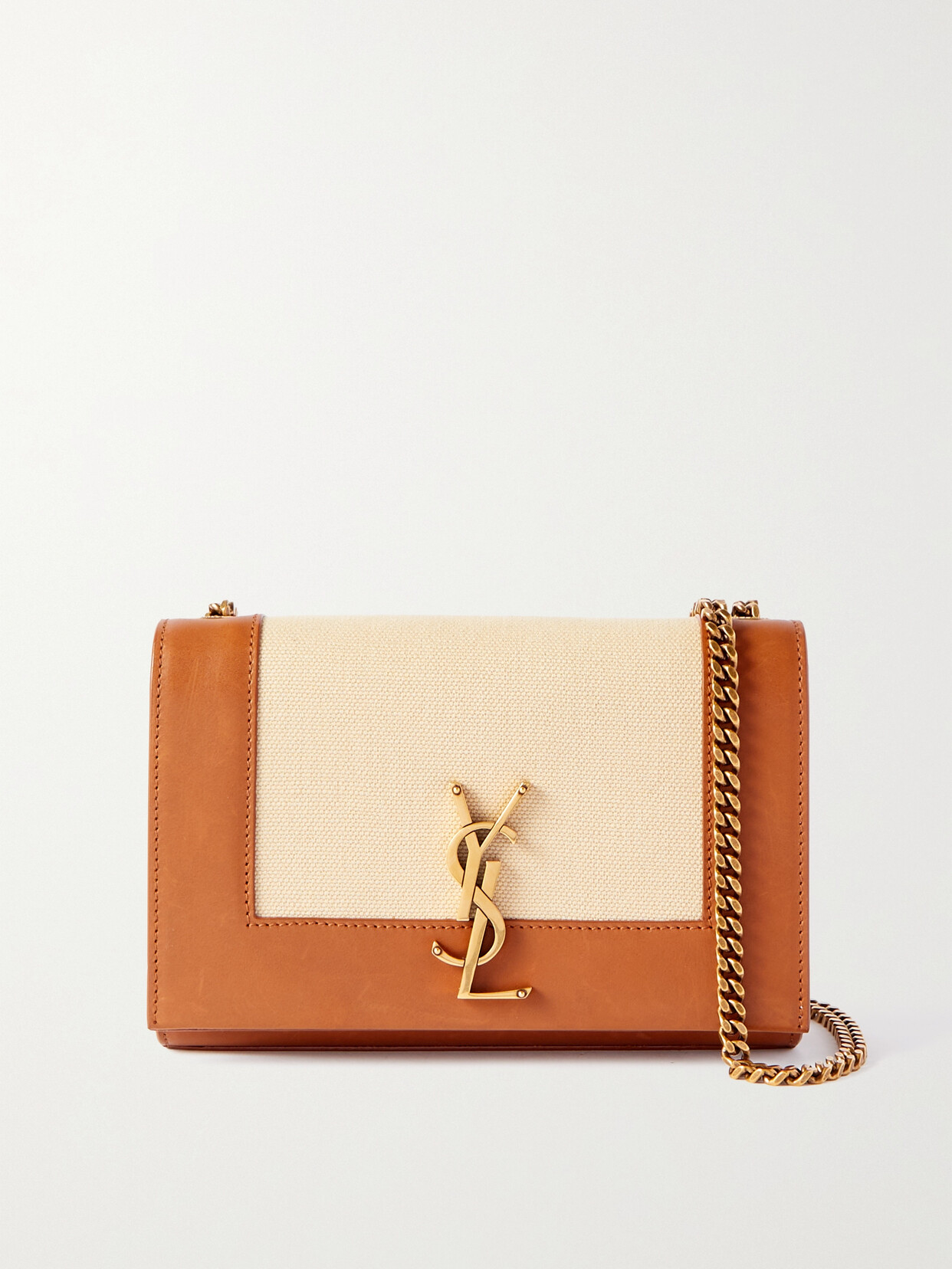 Saint Laurent Kate Small Canvas-trimmed Leather Shoulder Bag In Neutrals