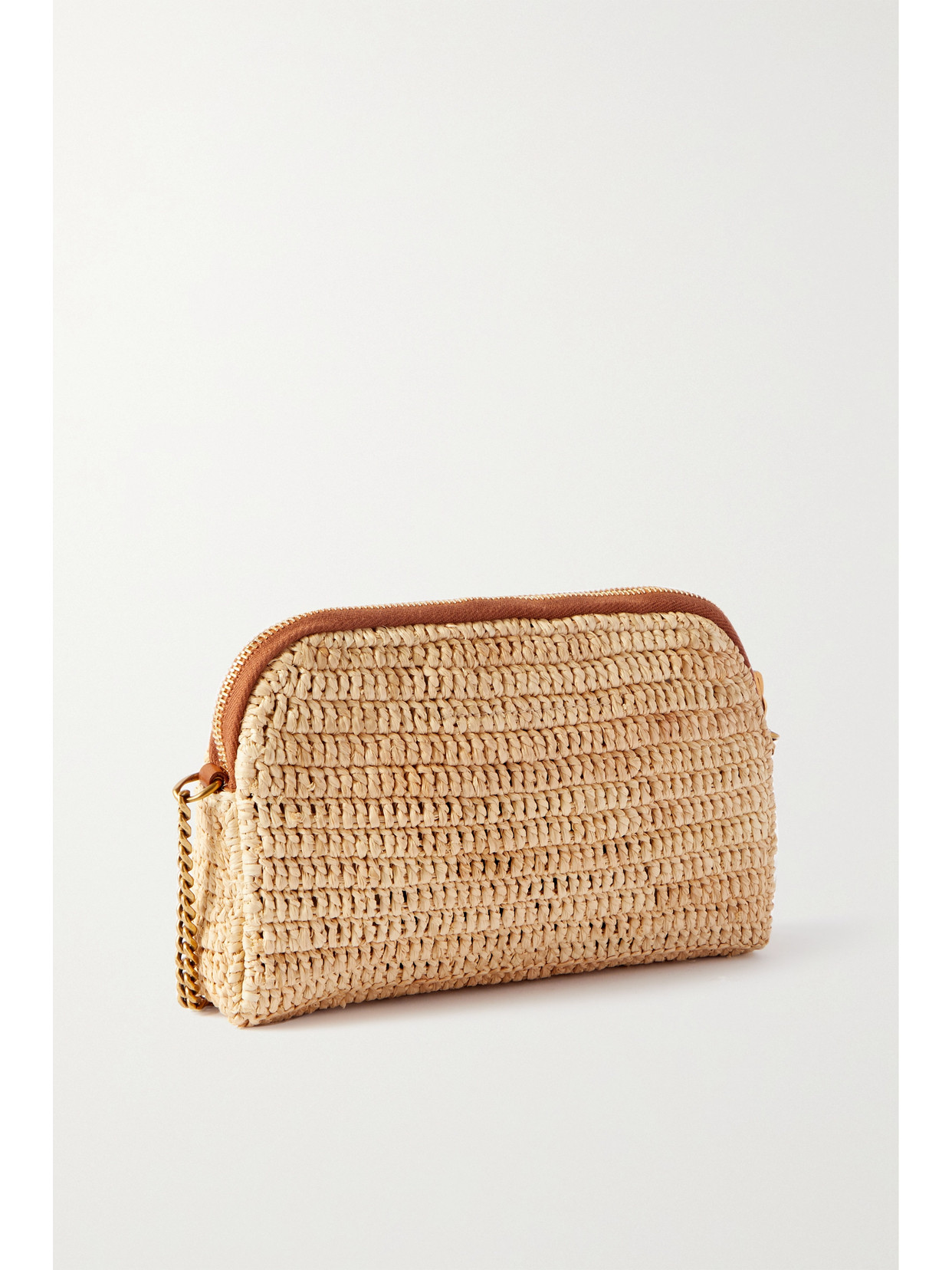 Saint Laurent Leather-trimmed Raffia Shoulder Bag In Neutrals