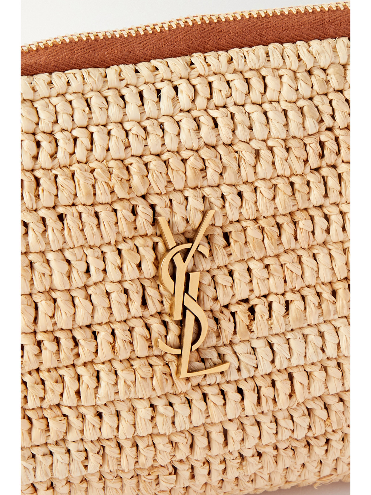 Saint Laurent Leather-trimmed Raffia Shoulder Bag In Neutrals