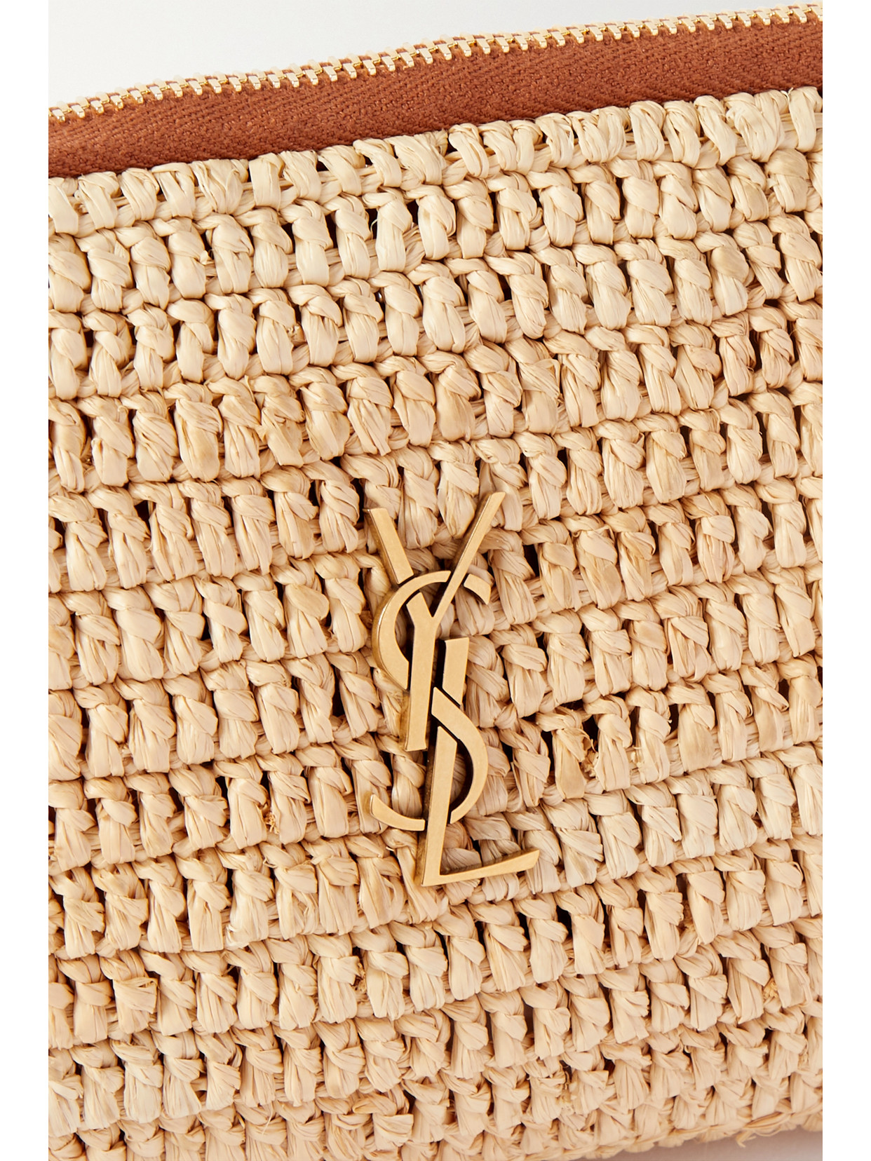 Shop Saint Laurent Leather-trimmed Raffia Shoulder Bag In Neutrals