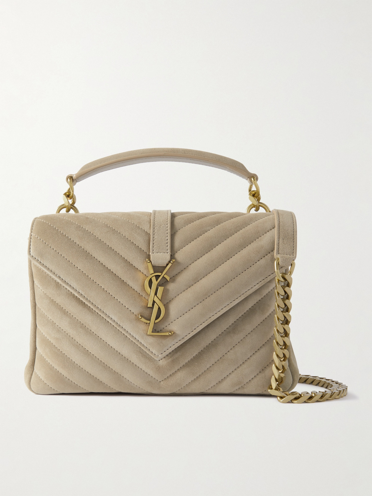 Saint Laurent College Medium Quilted Suede Tote In Neutrals