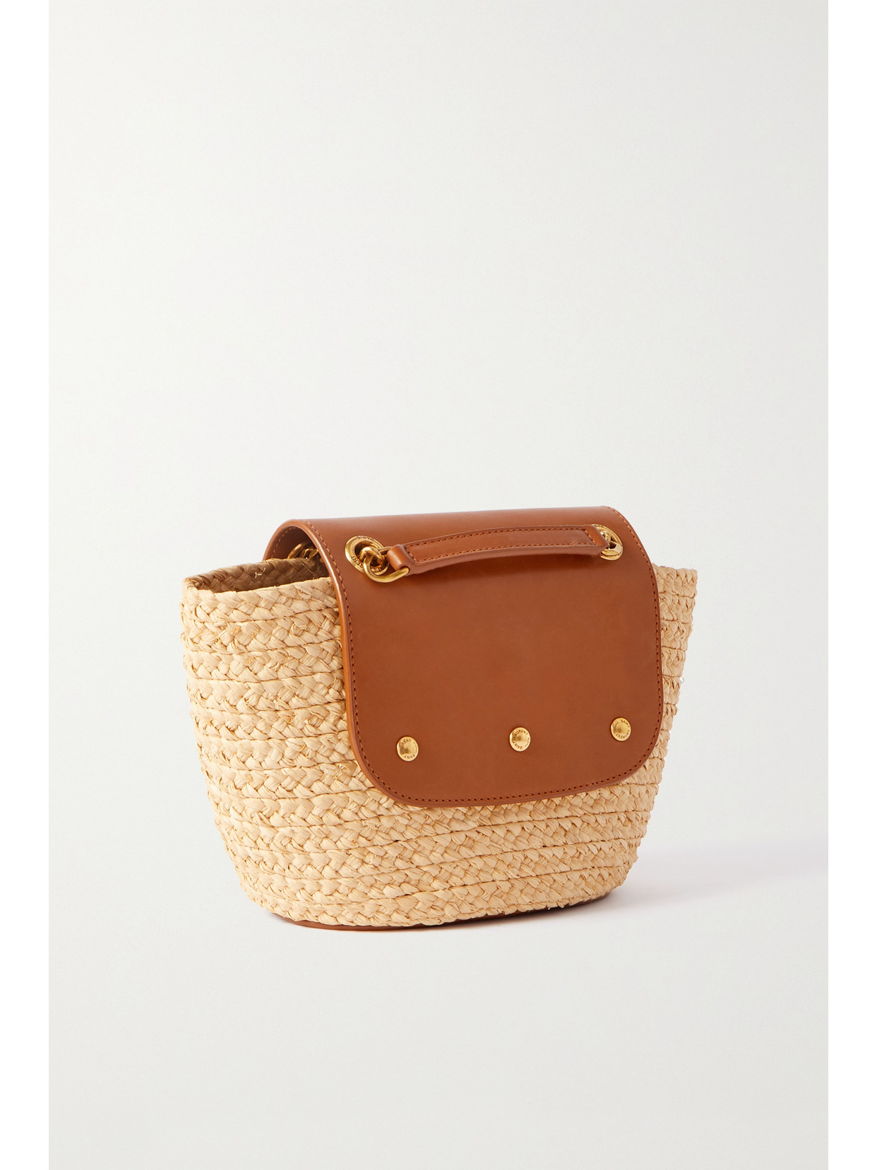 Shop Saint Laurent Panier Mini Leather-trimmed Raffia Shoulder Bag In Brown