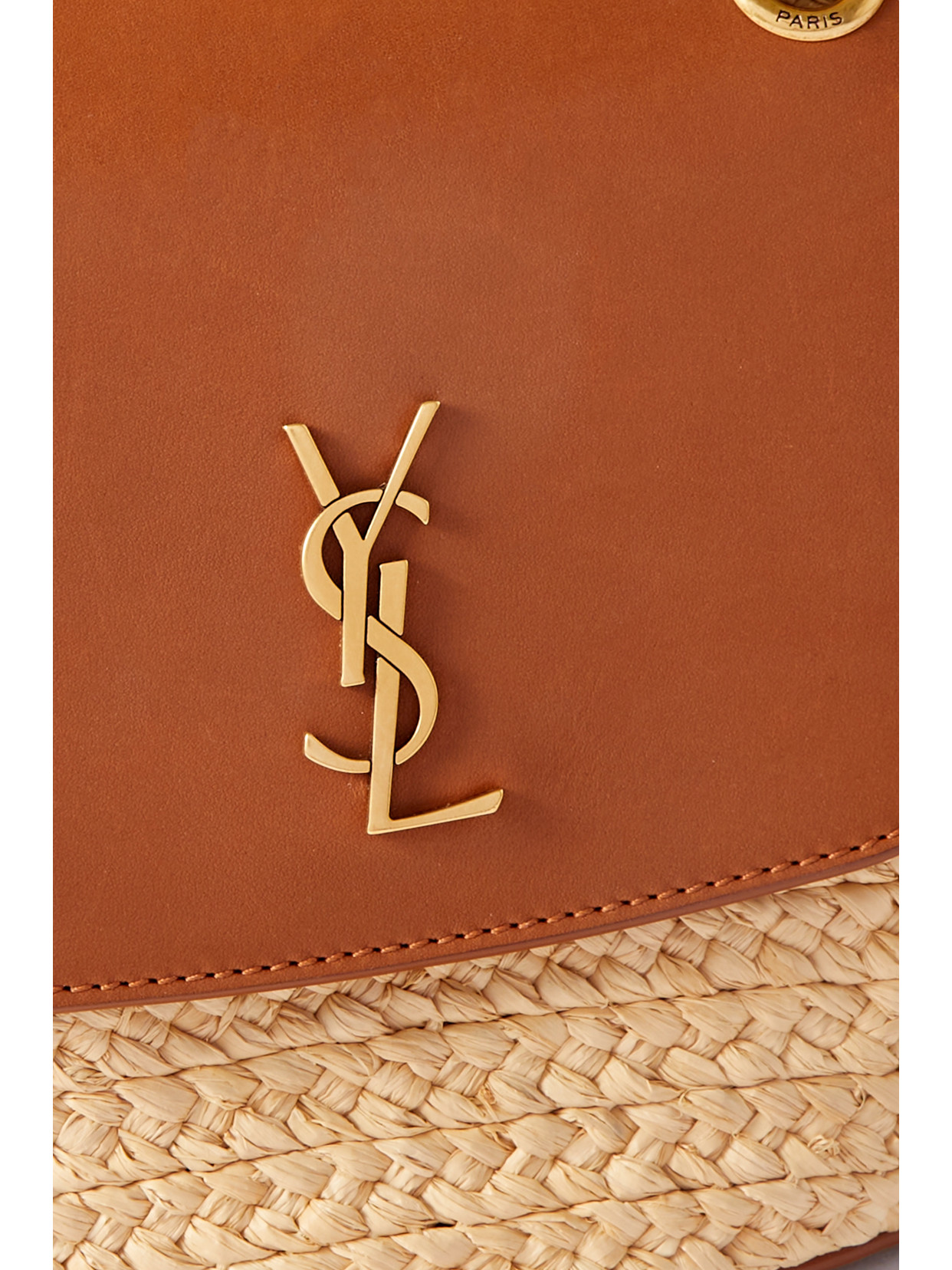 Saint Laurent Panier Mini Ysl Flap Crossbody Basket Bag In Raffia In Brown