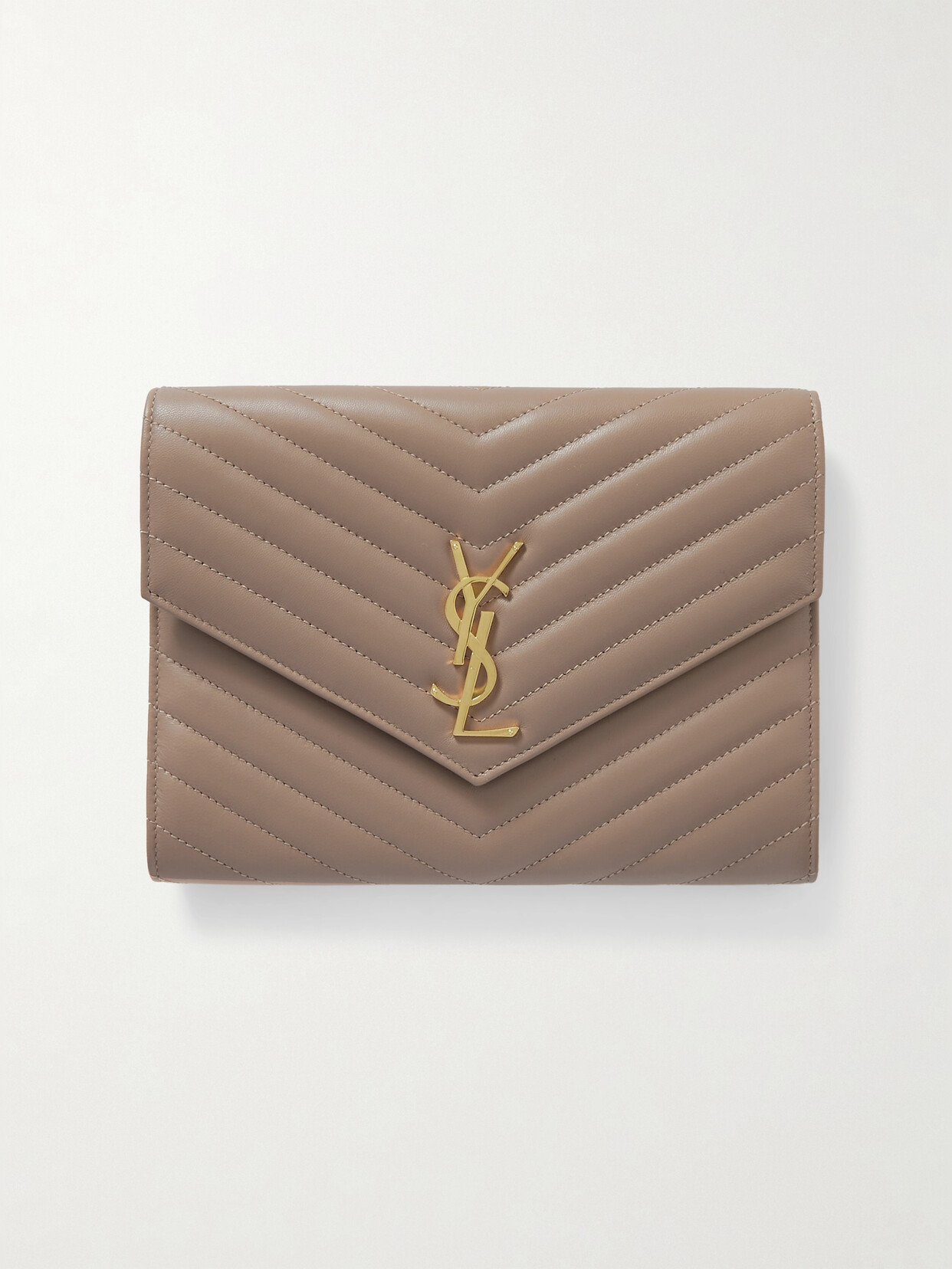 Saint Laurent Cassandre Matelassé Leather Clutch In Brown