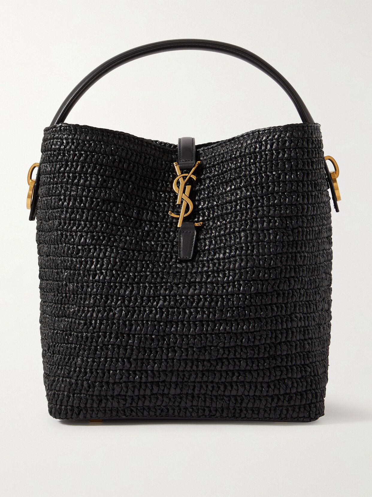 Saint Laurent Le 37 Raffia Bucket Bag In Black