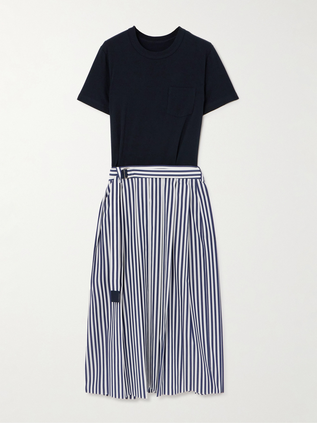 Shop Sacai Cotton-jersey And Cotton-blend Poplin Midi Dress In Blue