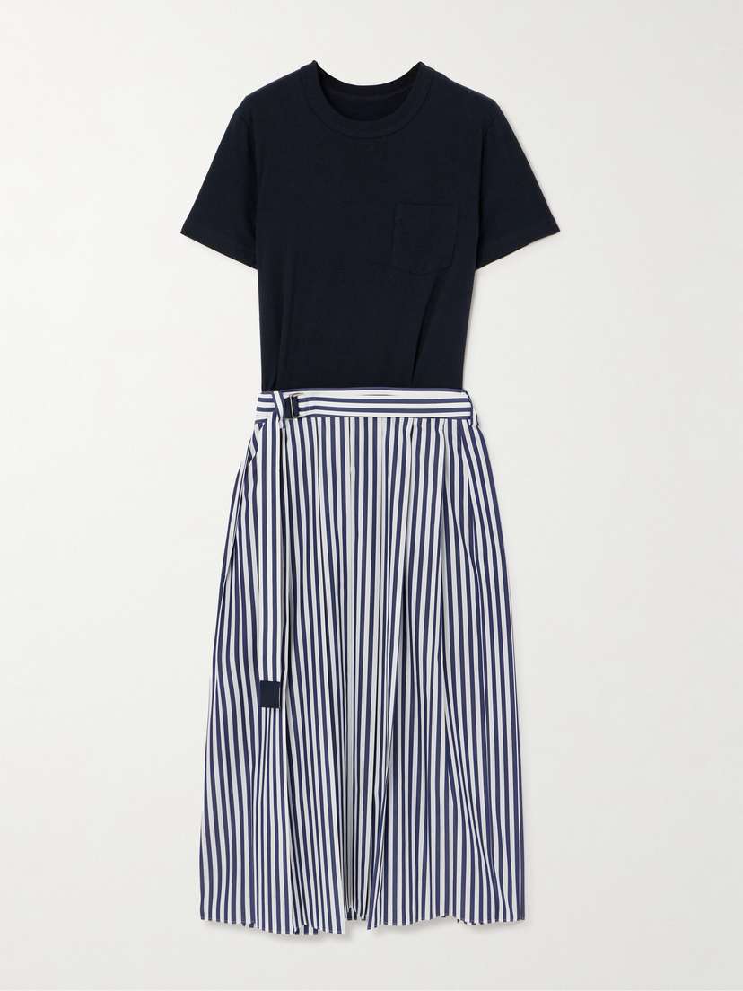 Sacai Cotton-jersey And Cotton-blend Poplin Midi Dress