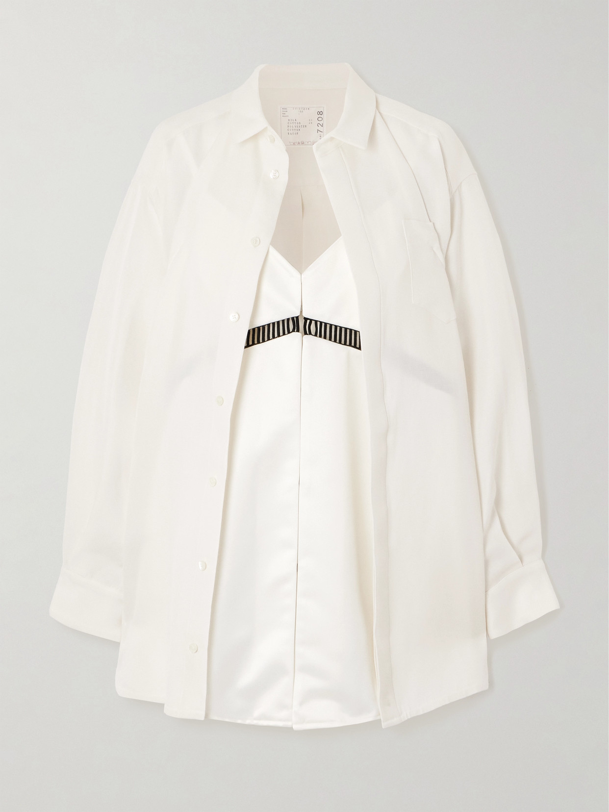 Shop Sacai Layered Embroidered Silk And Cotton-blend Mini Dress In Off-white