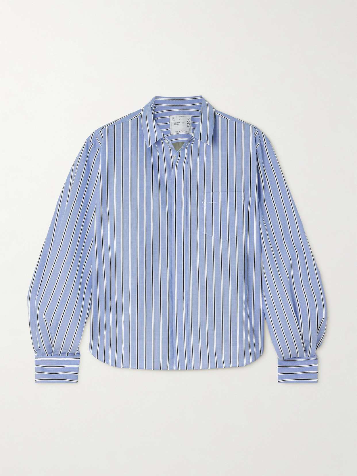 Shop Sacai Shell-trimmed Striped Cotton-poplin Shirt In Blue