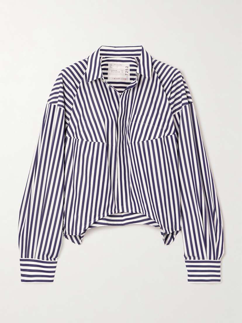 Sacai Striped Cropped Cotton-blend Poplin Shirt