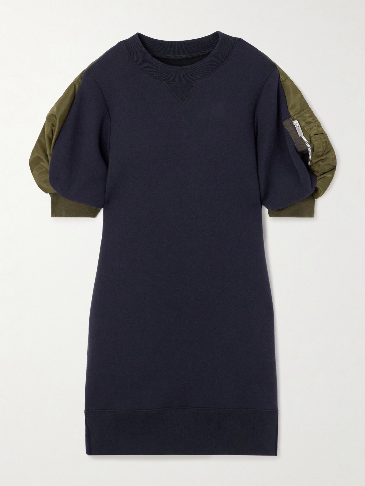 Sacai Zip-detailed Shell-trimmed Cotton-blend Mini Dress In