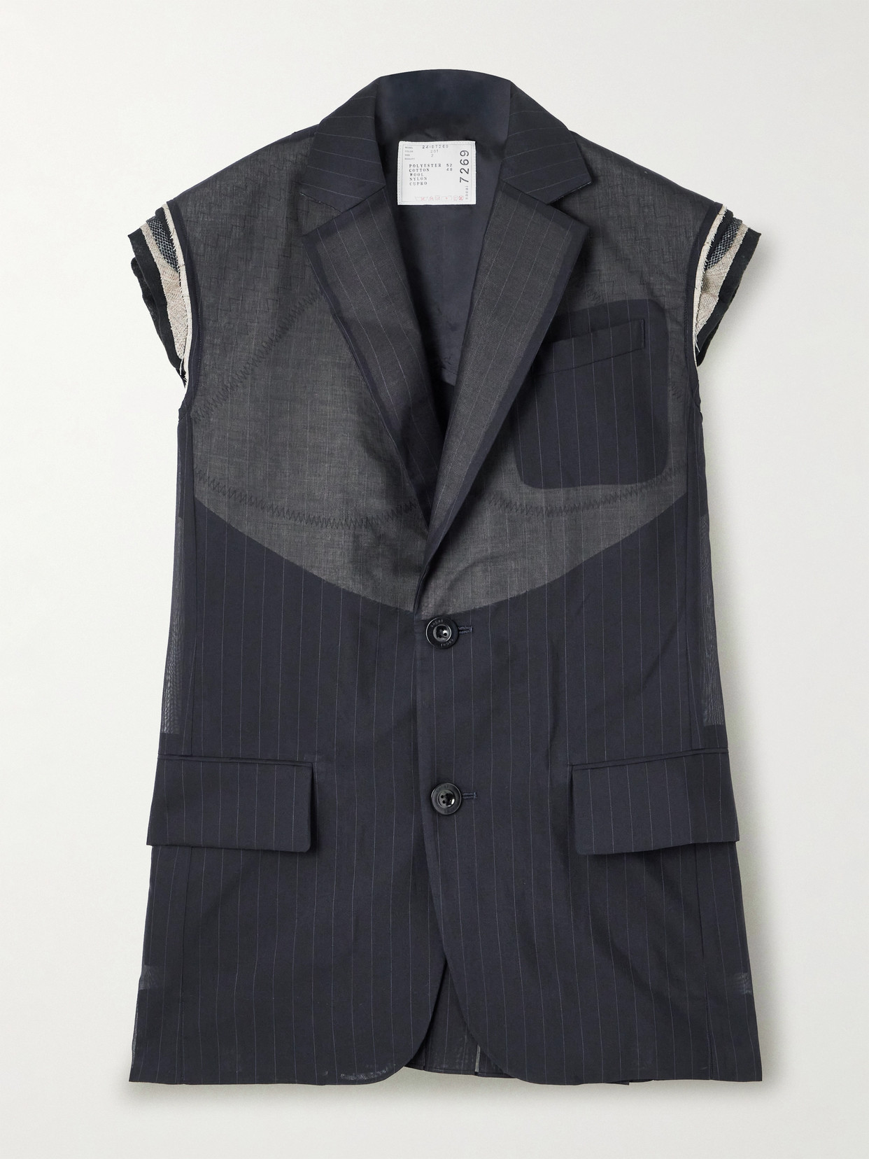 Sacai Pleated Pinstriped Poplin Waistcoat In Blue