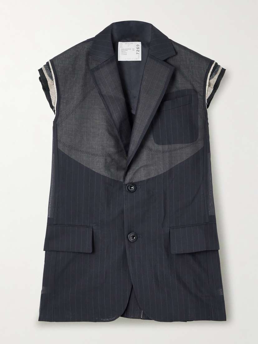 Sacai Pleated Pinstriped Poplin Vest