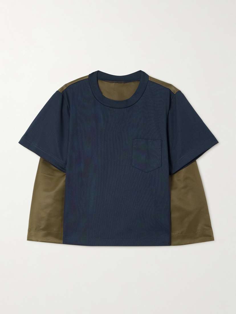 Sacai Paneled Cotton-jersey And Shell T-shirt