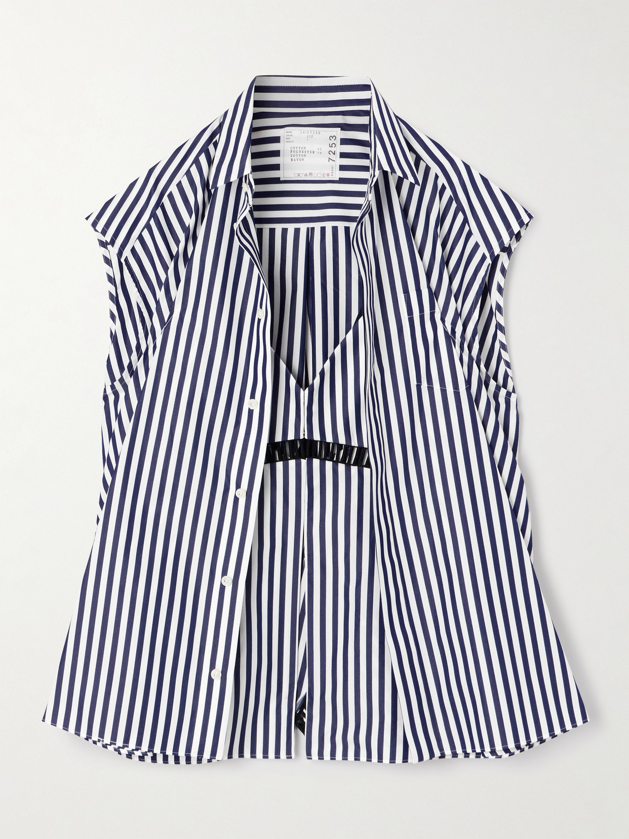 Sacai Striped Layered Embroidered Cotton-blend Shirt In Blue