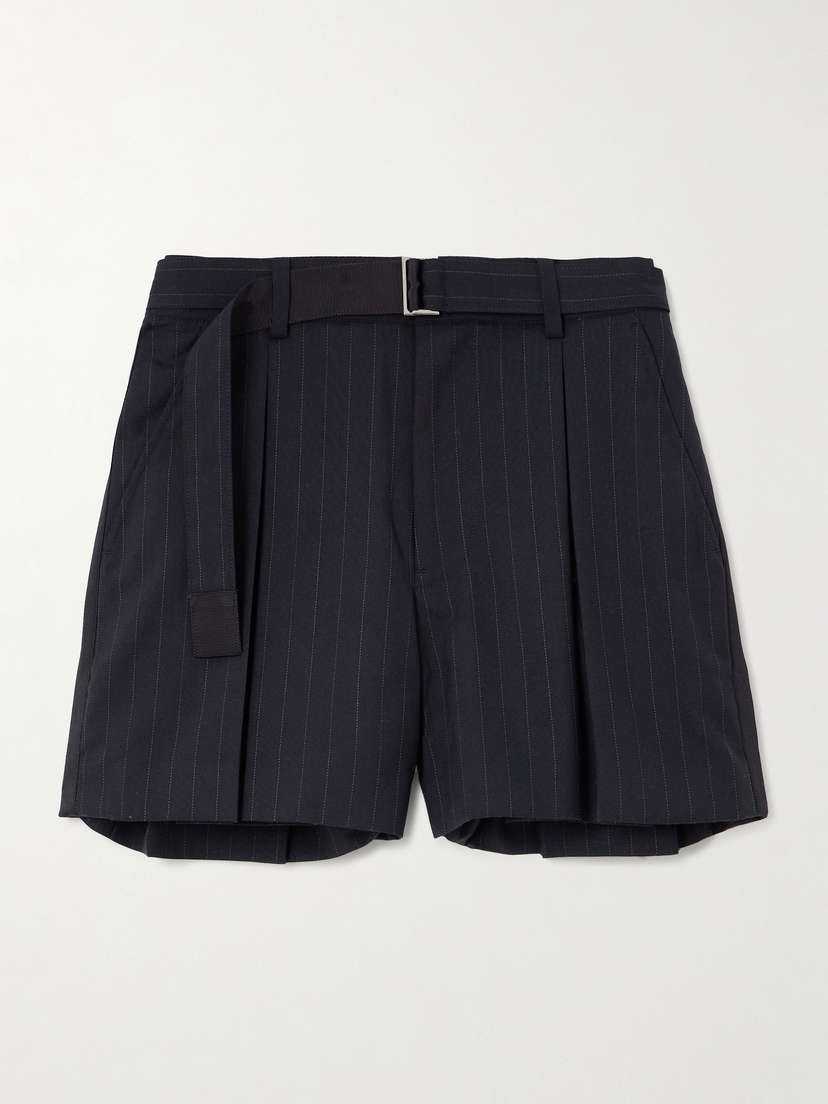 Sacai Pleated Pinstriped Woven Shorts