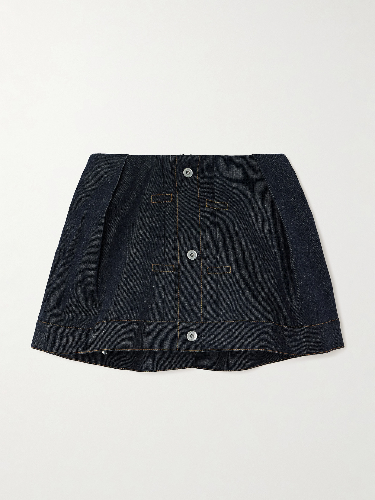 Sacai Pleated Topstitched Denim Shorts In Blue