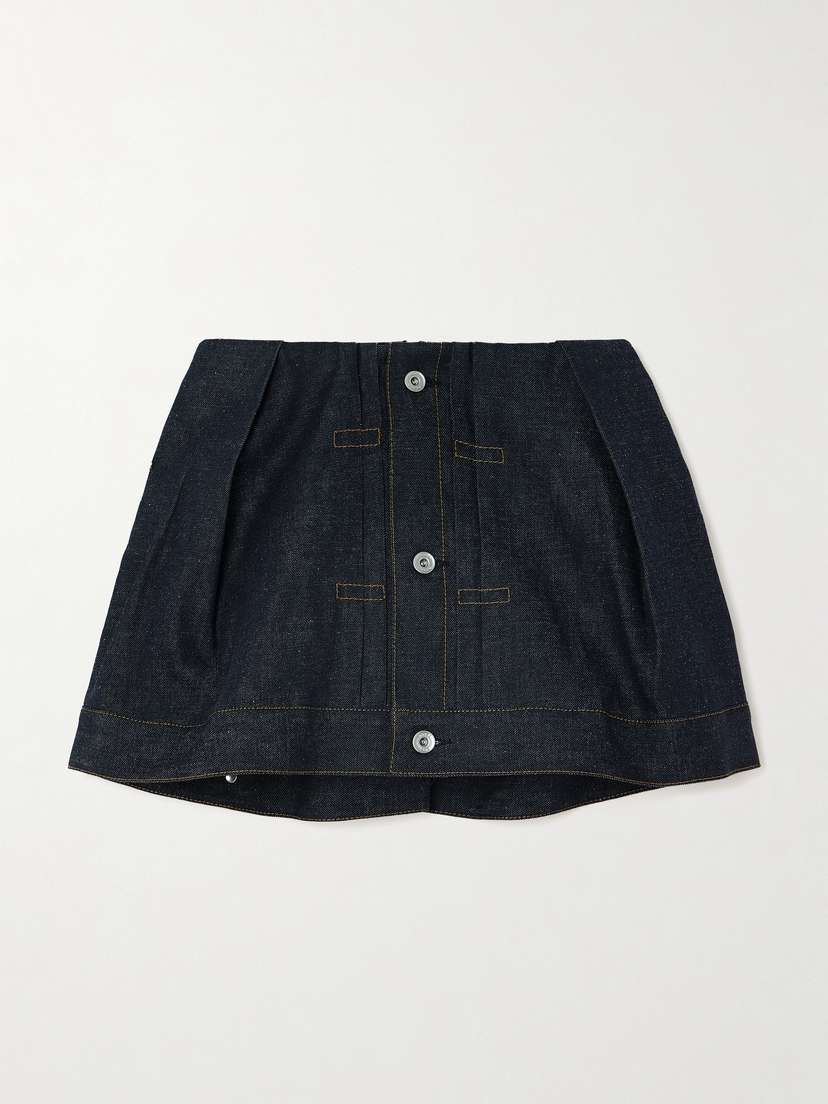 Sacai Pleated Topstitched Denim Shorts