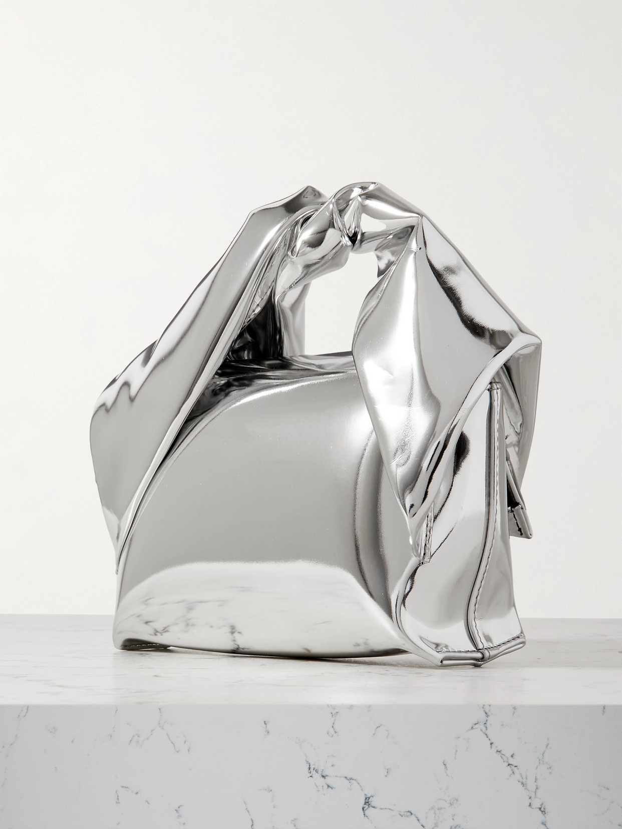 Jw Anderson Twister Small Metallic Leather Tote In Silver