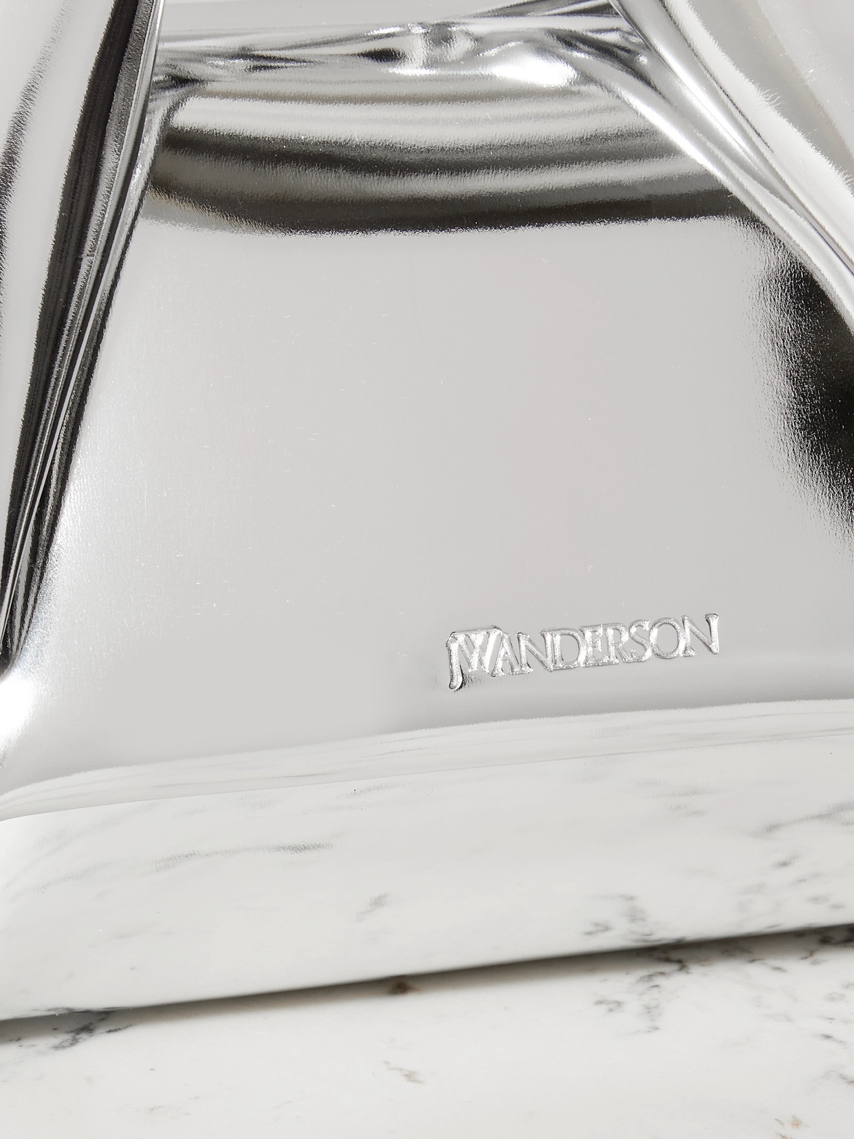 Jw Anderson Twister Small Metallic Leather Tote In Silver