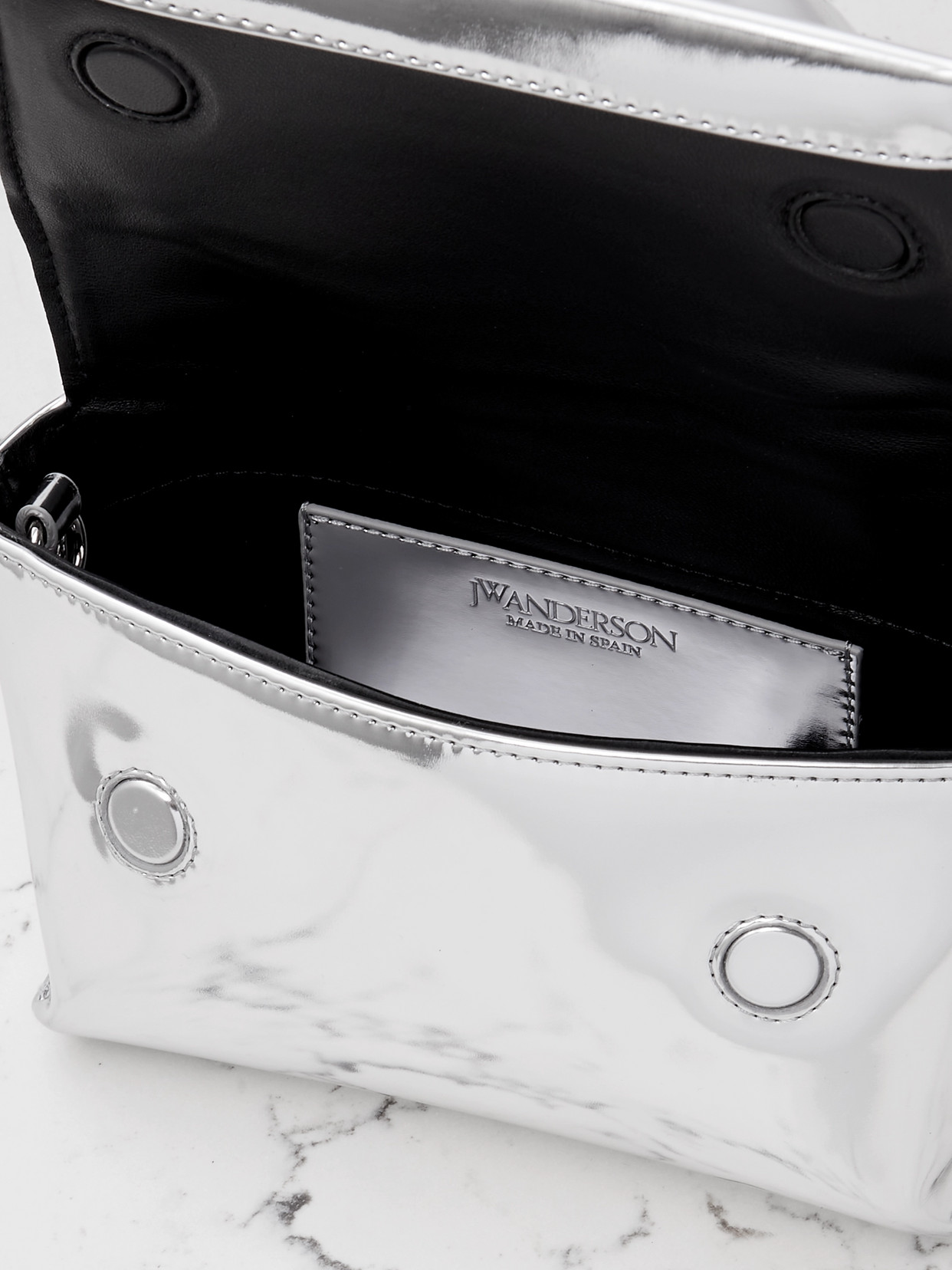 Jw Anderson Twister Small Metallic Leather Tote In Silver
