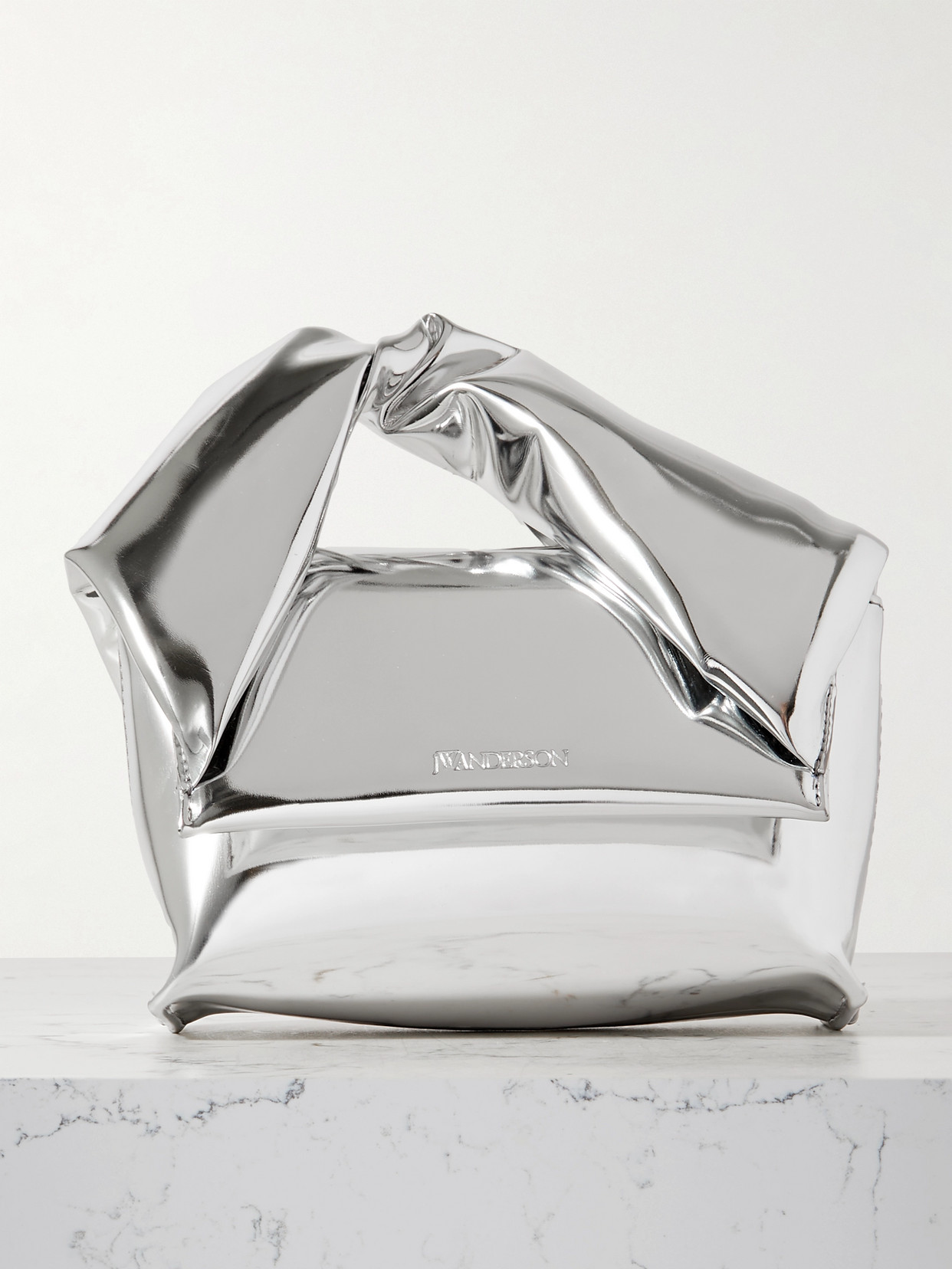 Jw Anderson Twister Small Metallic Leather Tote In Silver