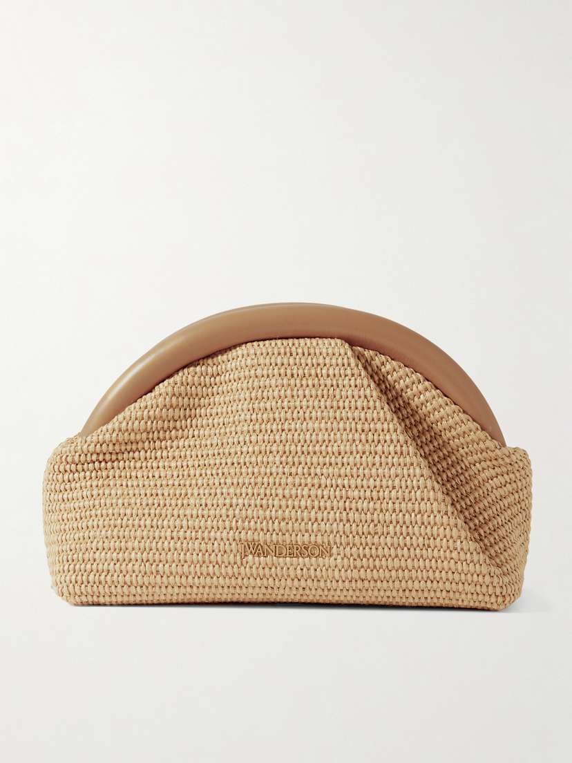 JW Anderson Bumper Leather-trimmed Raffia Clutch