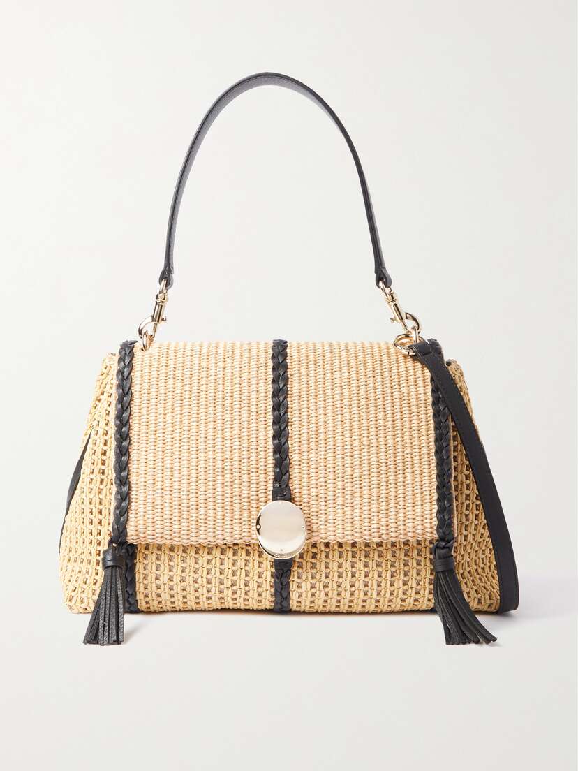 Chloé Braided Leather-trimmed Raffia Shoulder Bag