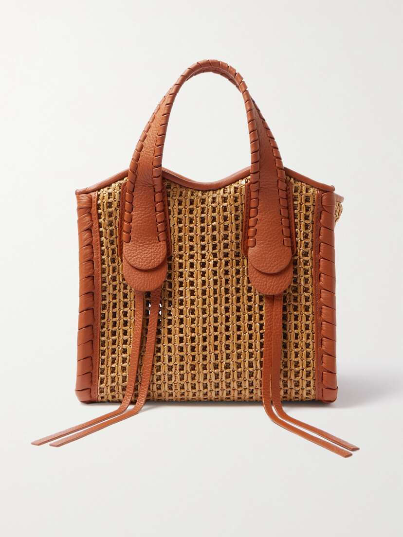 Chloé Mony Small Whipstitched Leather-trimmed Raffia Tote