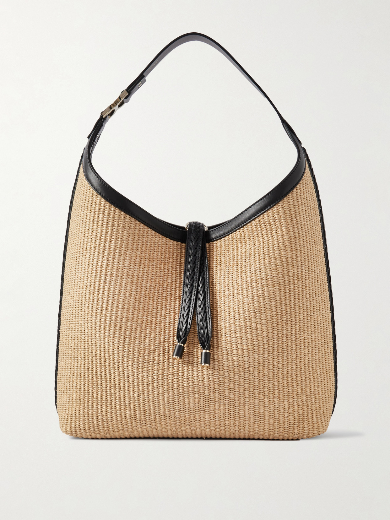 Chloé Marcie Leather-trimmed Raffia Shoulder Bag In Neutrals