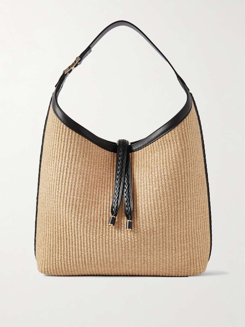 Chloé Marcie Leather-trimmed Raffia Shoulder Bag