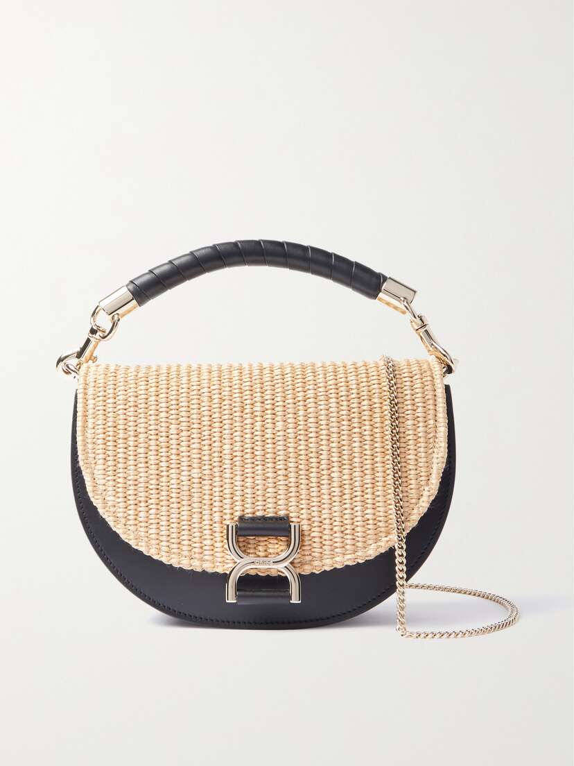 Chloé Marcie Leather And Raffia Shoulder Bag