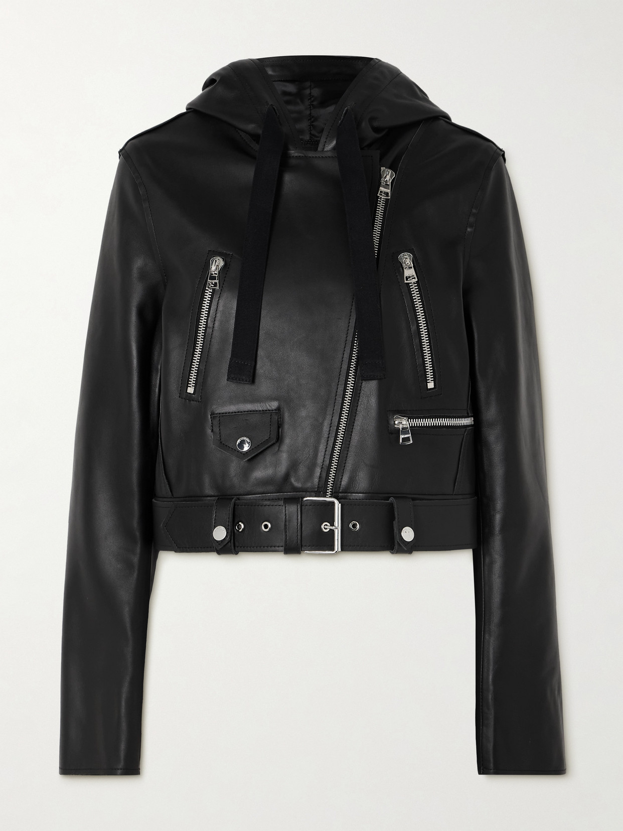 JW Anderson - Hooded Belted Leather Biker Jacket - Black