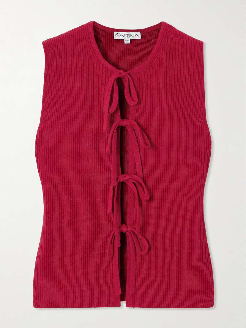 JW Anderson Tie-detailed Ribbed Cotton-blend Top