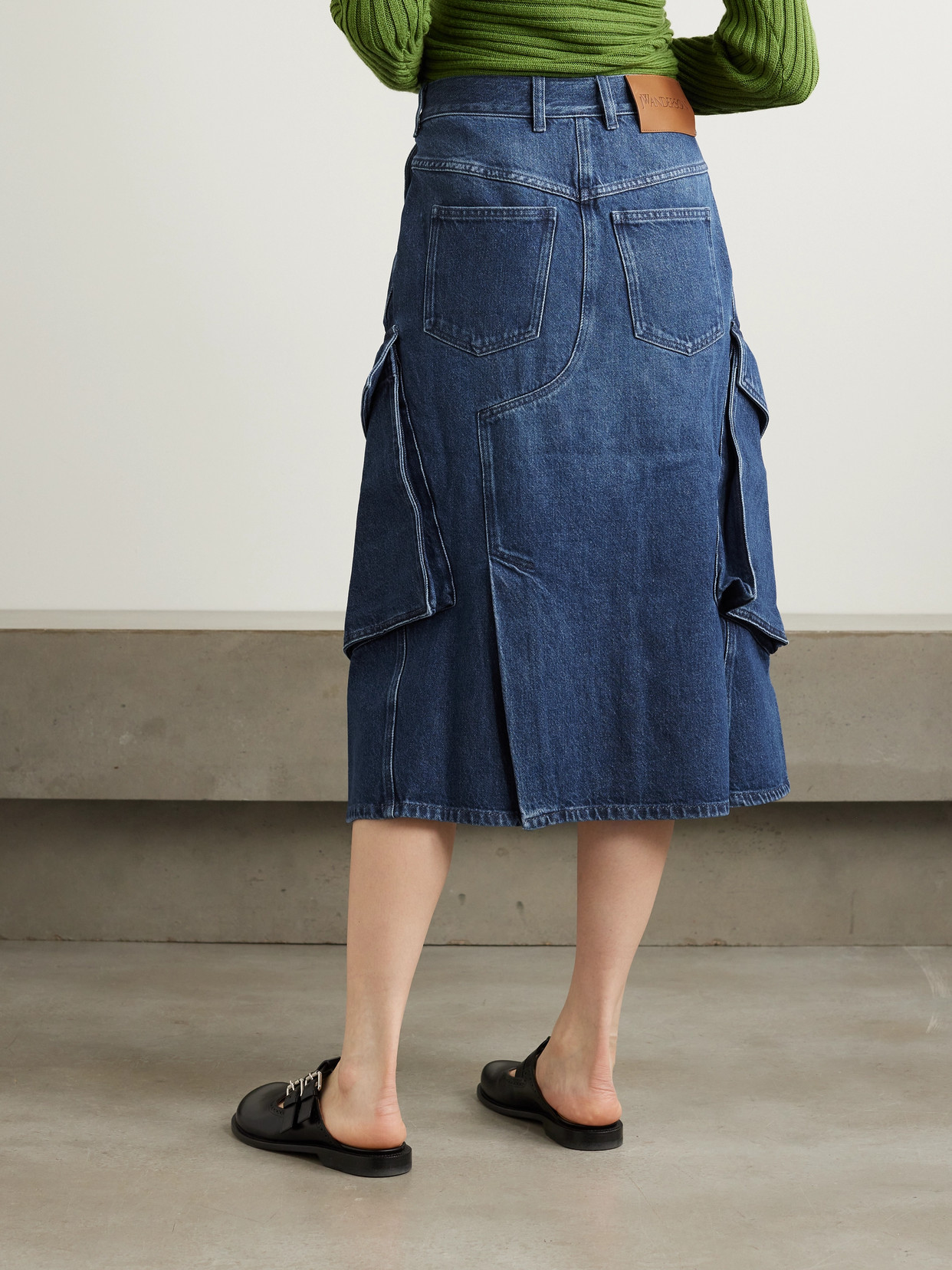 Jw Anderson Asymmetric Denim Cargo Midi Skirt In Blue