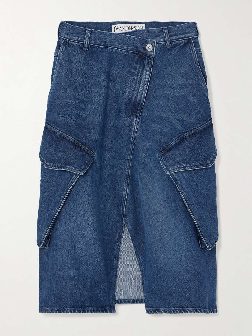 JW Anderson Asymmetric Denim Cargo Midi Skirt