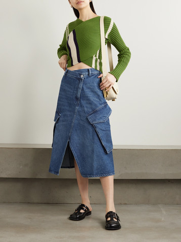 Jw Anderson Asymmetric denim cargo midi skirt