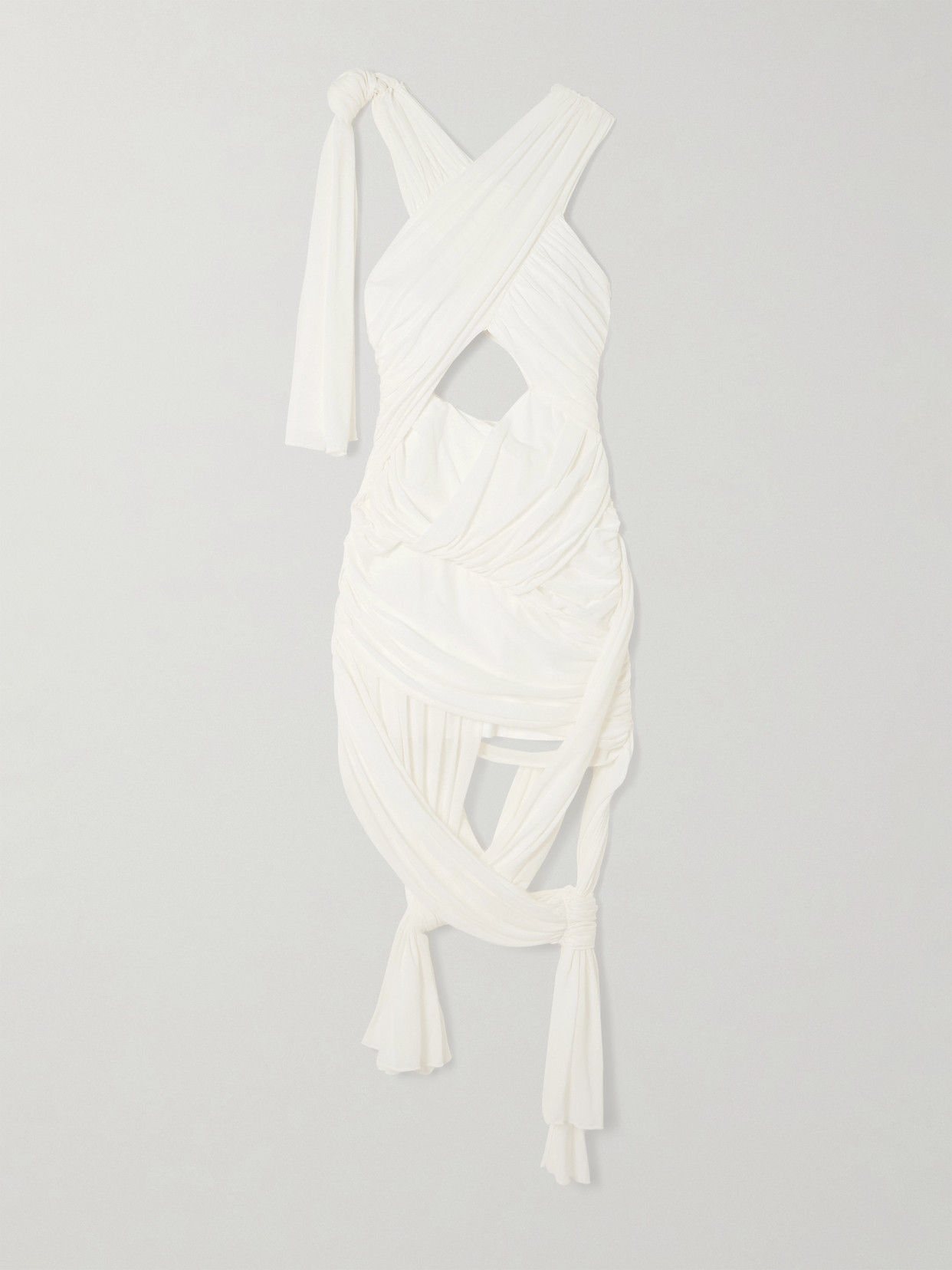 JW Anderson - Wrap-effect Draped Knotted Cotton-blend Crepe Midi Dress - White