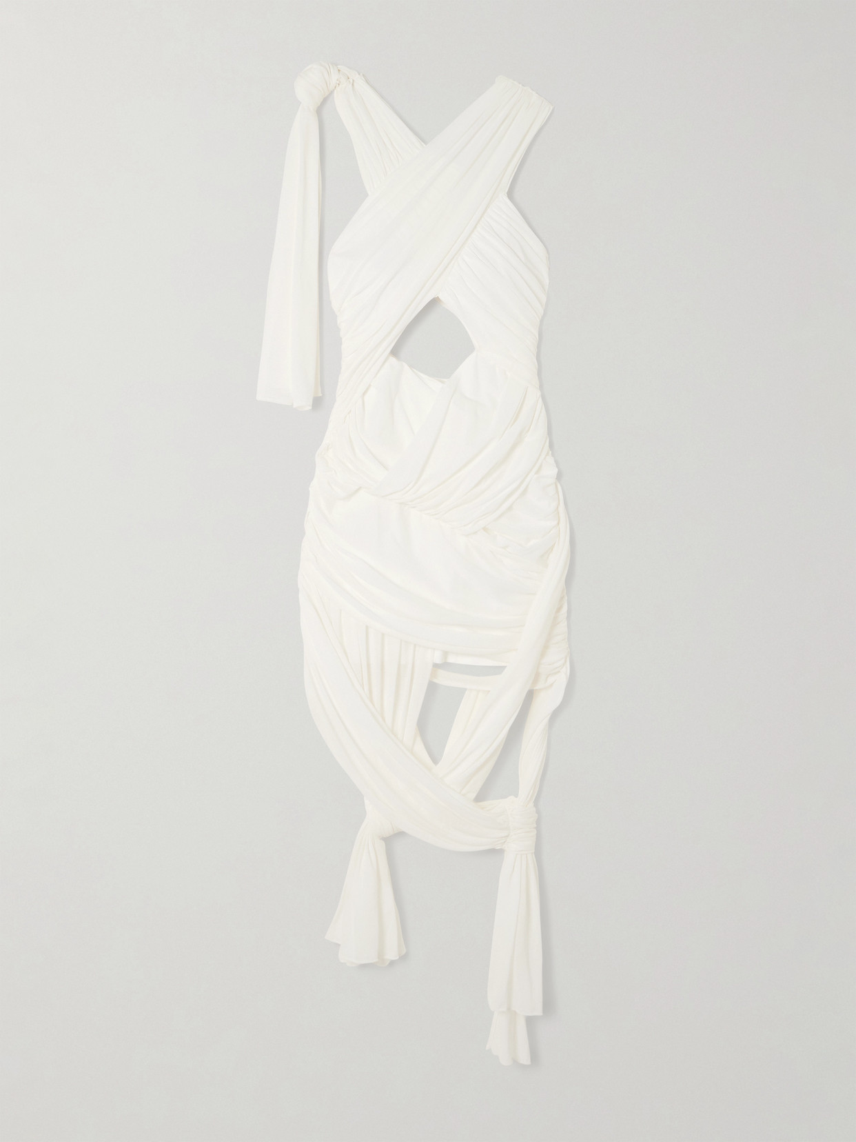 Shop Jw Anderson Wrap-effect Draped Knotted Cotton-blend Crepe Midi Dress In White