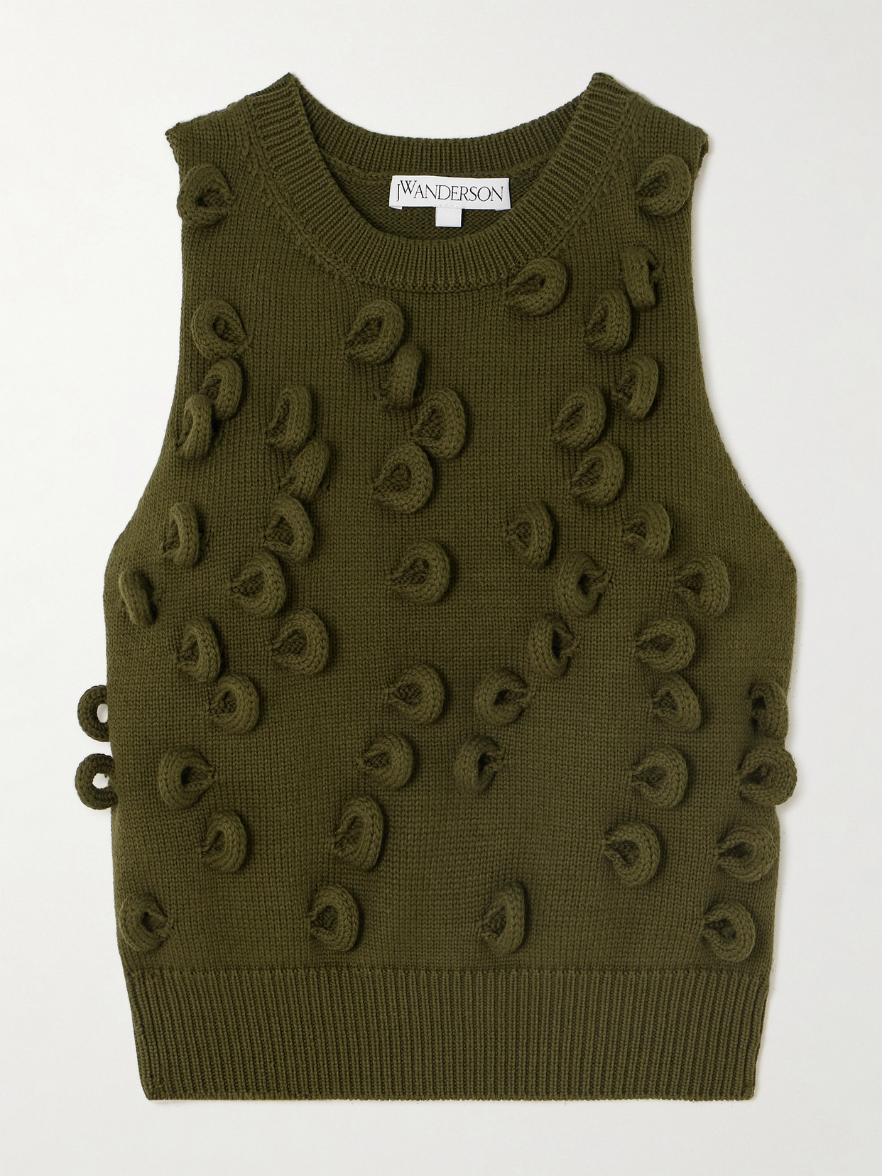 Shop Jw Anderson Cropped Loop-detailed Knitted Cotton-blend Tank In Green