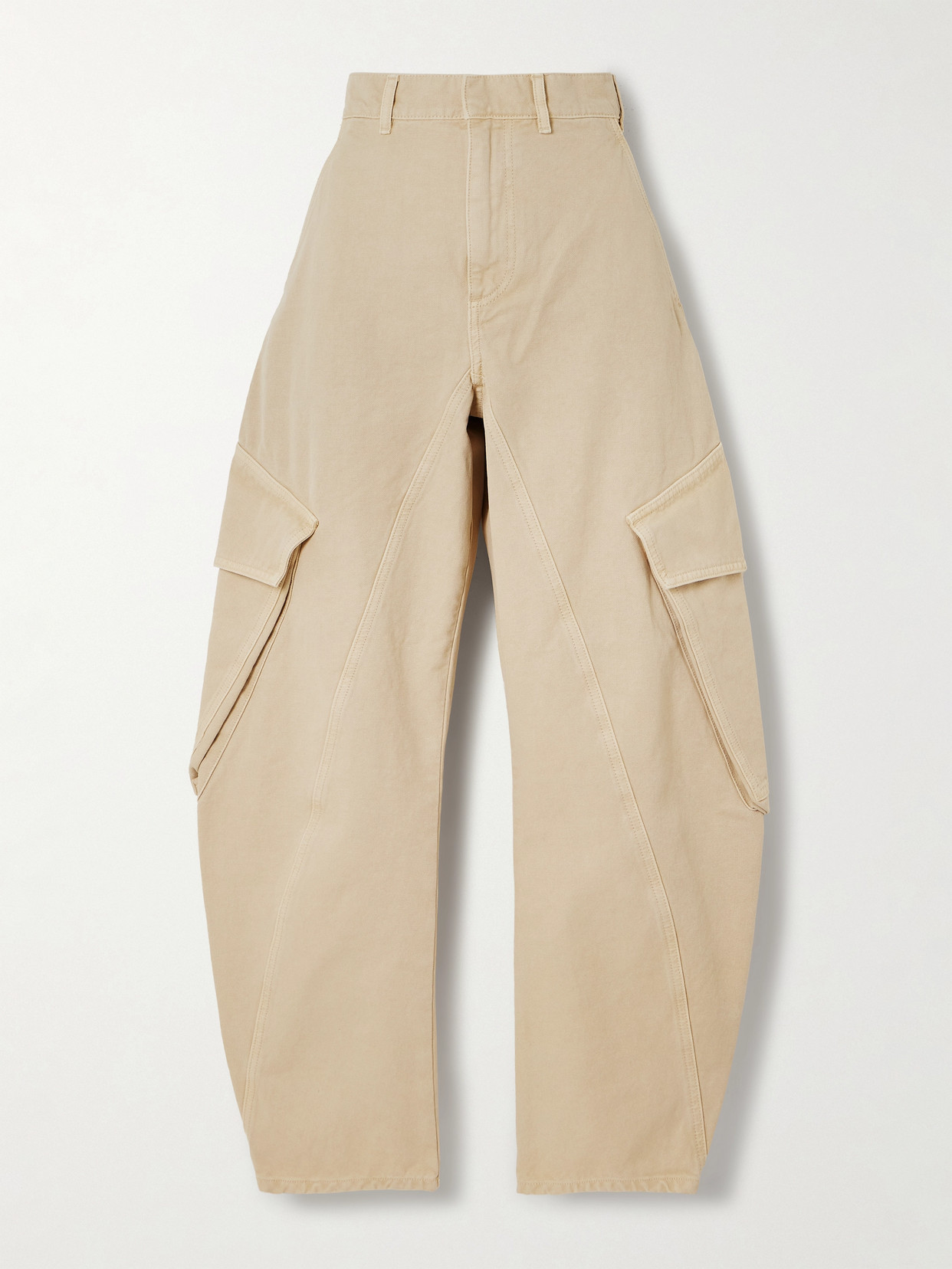 Jw Anderson Twisted Cotton-canvas Barrel-leg Cargo Trousers In White